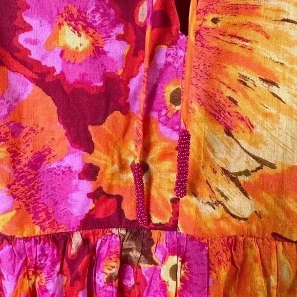 Sundance Beautiful Bright Sun Dress. Beaded ties Decorative Corded Trim. - Picture 6 of 11